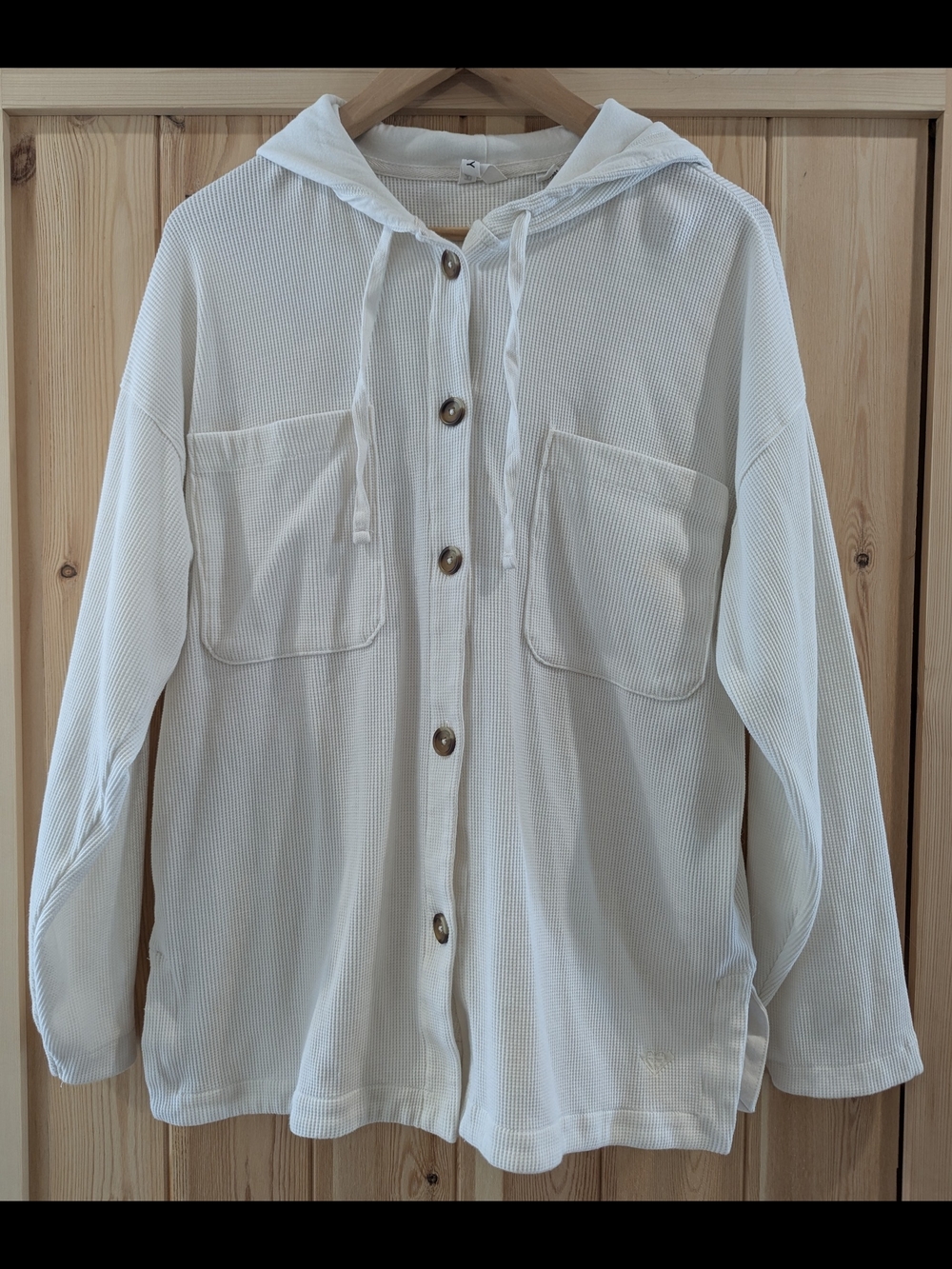 Roxy Cream Button-Front Hooded Shirt - Picture 2 of 9